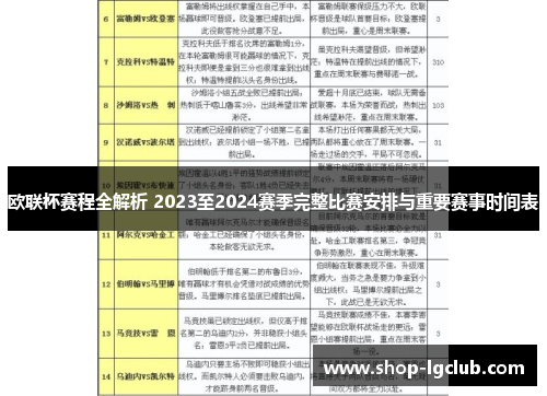 欧联杯赛程全解析 2023至2024赛季完整比赛安排与重要赛事时间表