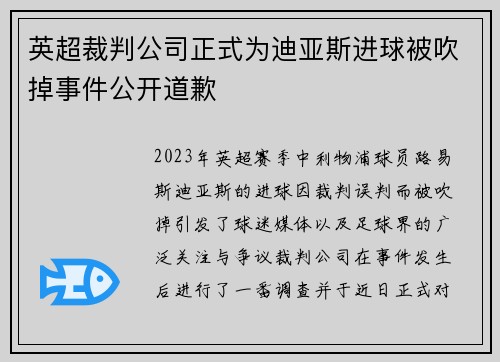 英超裁判公司正式为迪亚斯进球被吹掉事件公开道歉 英超裁判公司正式为迪亚斯进球被吹掉事件公开道歉